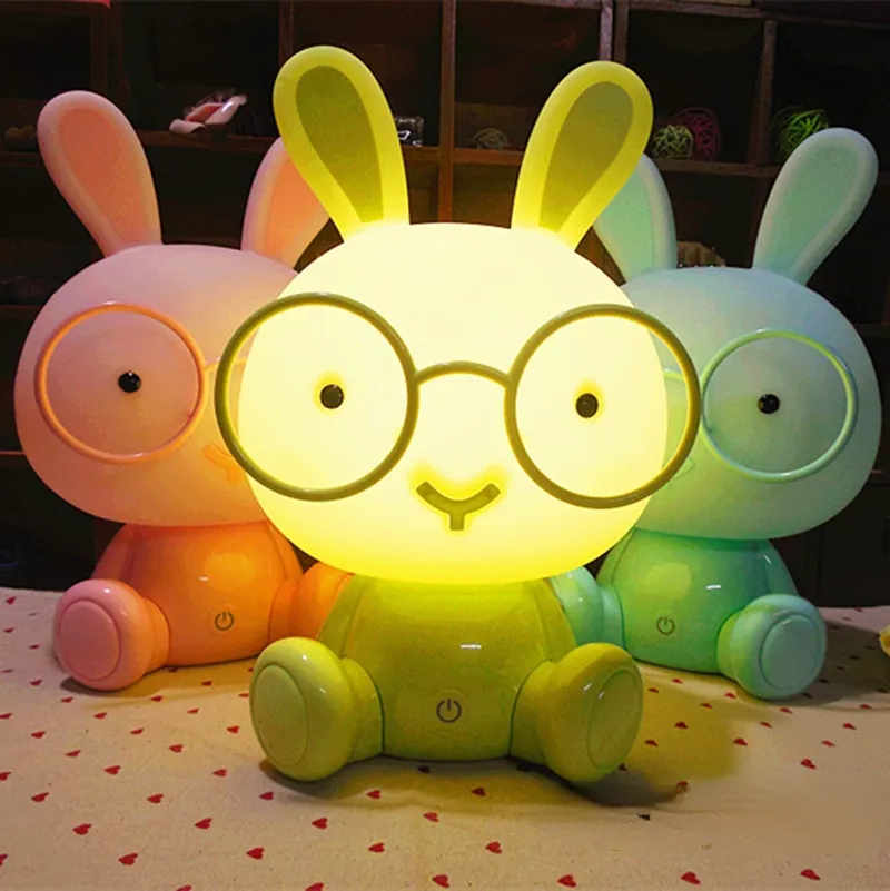 Led Desk Lamp Glasses Adorable Rabbit Touch Night Lamp Bedroom Emergency Light Bunny Adorable Rabbit