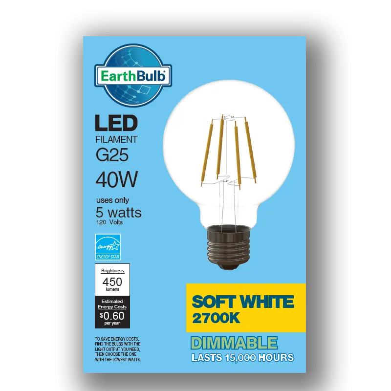 LED Filament G25 450 Lumen 5 Watt 2700K G25 Filament LED – Clear Finish