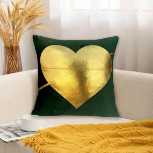 Luxury Foil Print Green and Golden Velvet Cushion 16 x 16 inches 1040046