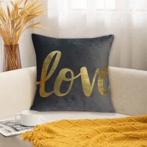 Luxury Foil Print Grey and Golden Velvet Cushion 16 x 16 inches 1040087