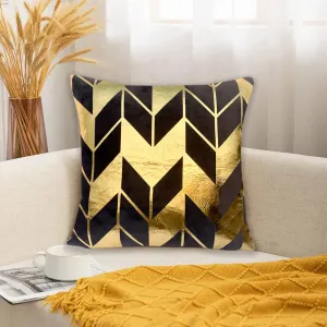 Luxury Foil Print Grey and Golden Velvet Cushion 16 x 16 inches 1040092