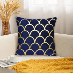 Luxury Foil Print Navy Blue and Golden Velvet Cushion 16 x 16 inches 1040065