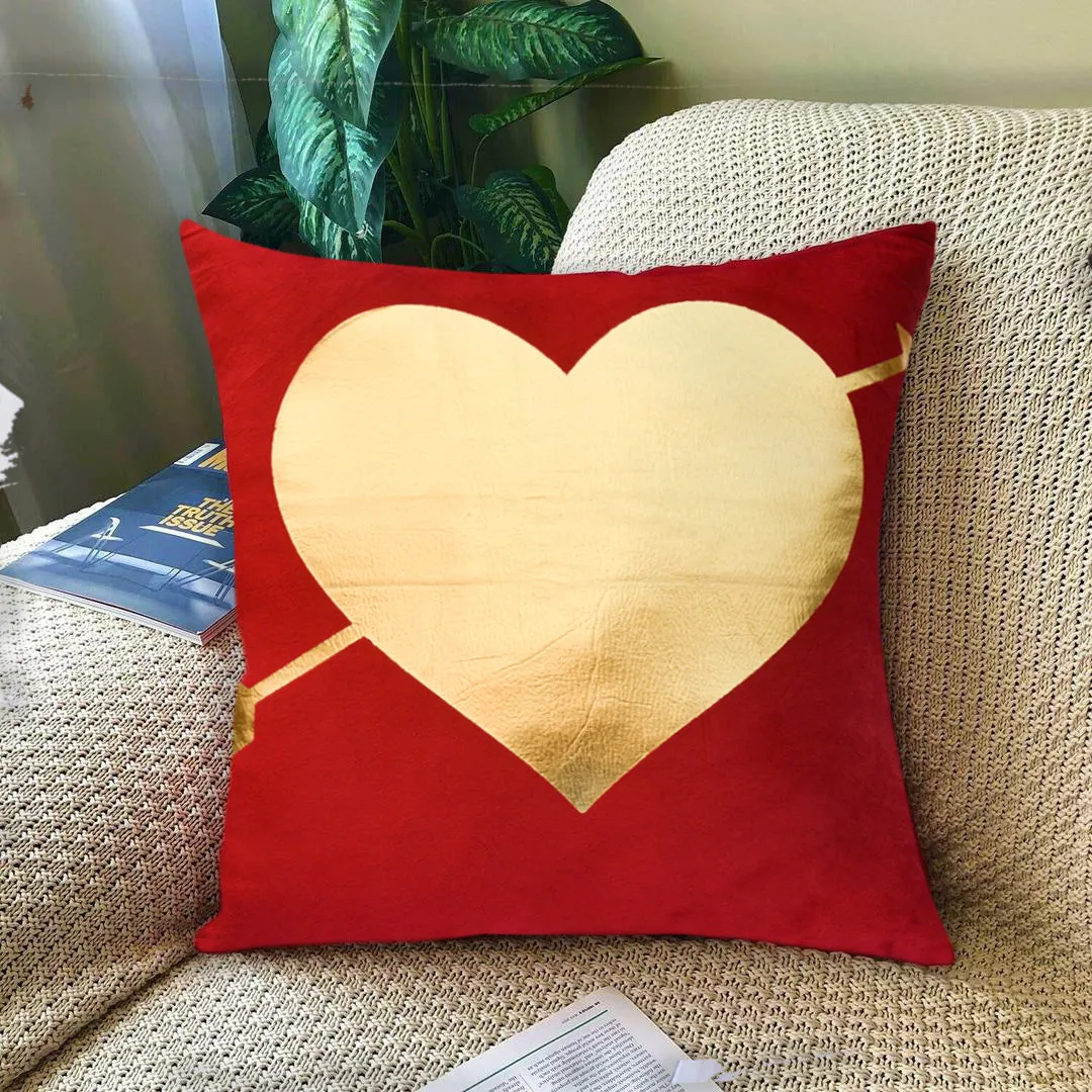 Luxury Foil Print Red and Golden Velvet Cushion 16 x 16 inches 1040011