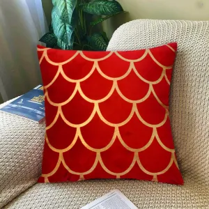 Luxury Foil Print Red and Golden Velvet Cushion 16 x 16 inches 1040012