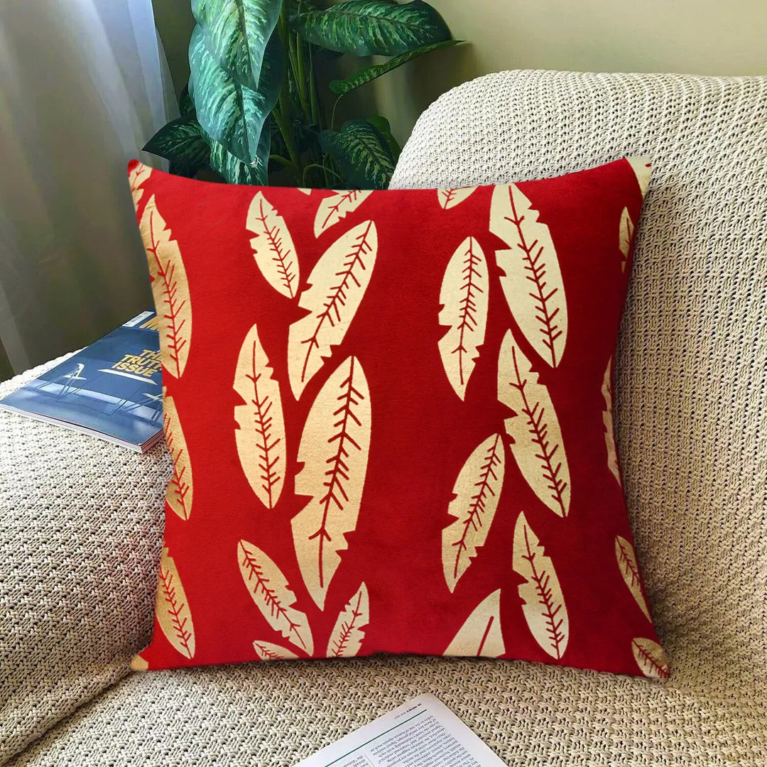 Luxury Foil Print Red and Golden Velvet Cushion 16 x 16 inches 1040018