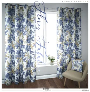 Mistletoes Blue Florals PREMIUM Curtain Panel. Available on 12 Fabrics. Made to Order. 10009A