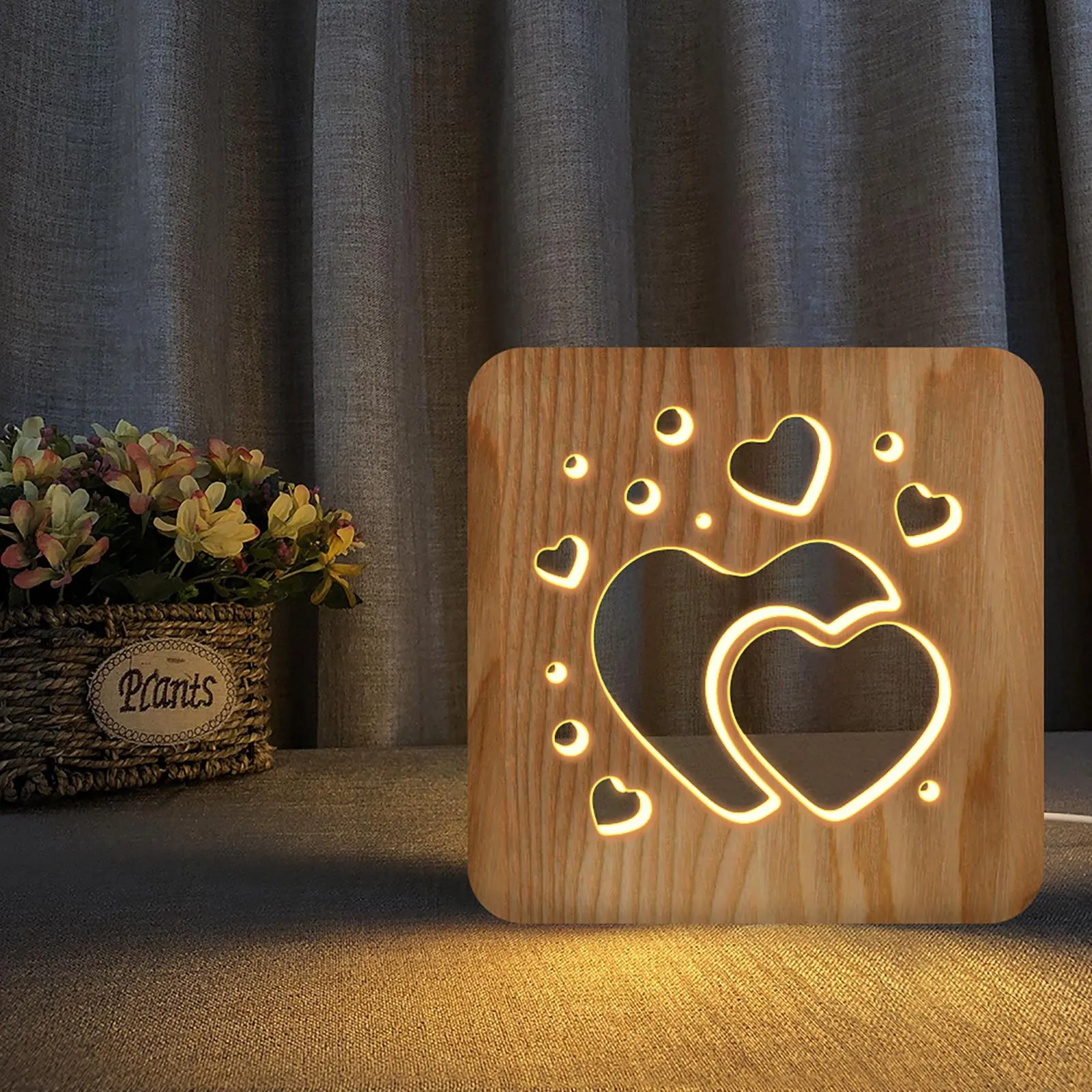 [MLS] LED Wooden Night Lamps for Bedrooms Table Lamp With 3D Pet Cat Lampshade USB