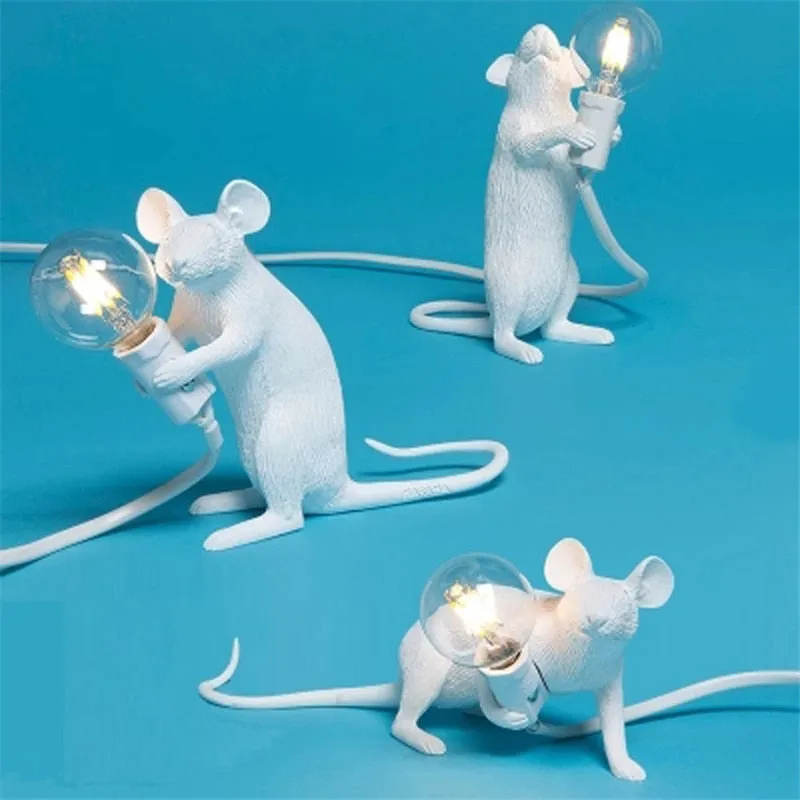 Modern Resin Mouse Table Lamp LED E12 mouse Table Lamps Desk Nordic Kids' Room Decor LED Night Lights EU/AU/US/UK Plug