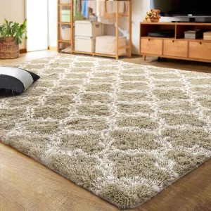 modern Shaggy Soft Rugs Bedroom Living Room Flully Carpet Home Decor Rug,5'x8',Dark Gray/White Tan/White 4' x 6'