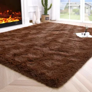 modern Super Soft Fluffy Area Rugs Modern Shag Rug for Bedroom Living Room,Cute Carpets for Kids Nursery Girls Home Dorm,5'x8',White Brown 5' x 8'