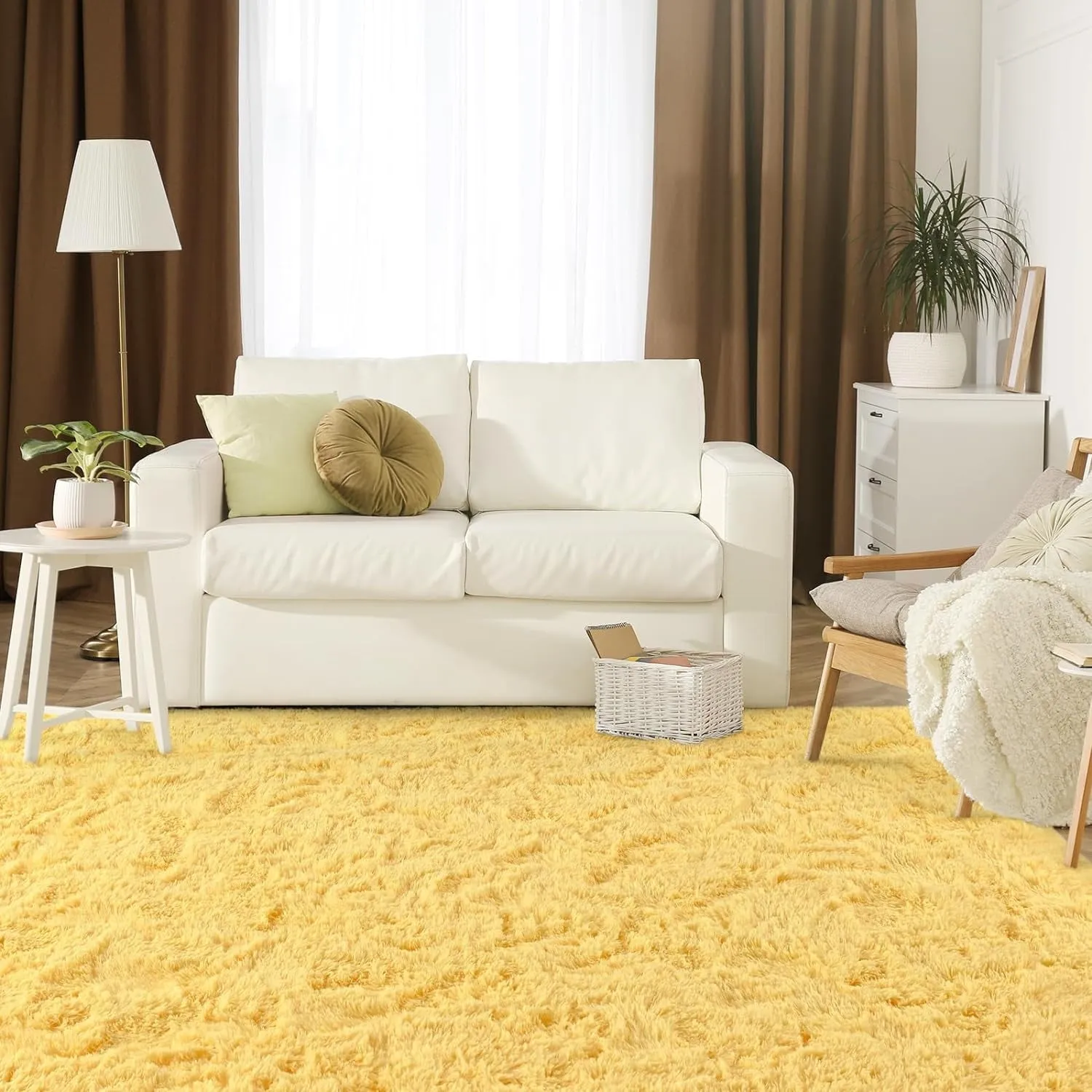 modern Super Soft Fluffy Area Rugs Modern Shag Rug for Bedroom Living Room,Cute Carpets for Kids Nursery Girls Home Dorm,5'x8',White Yellow 8' x 10'