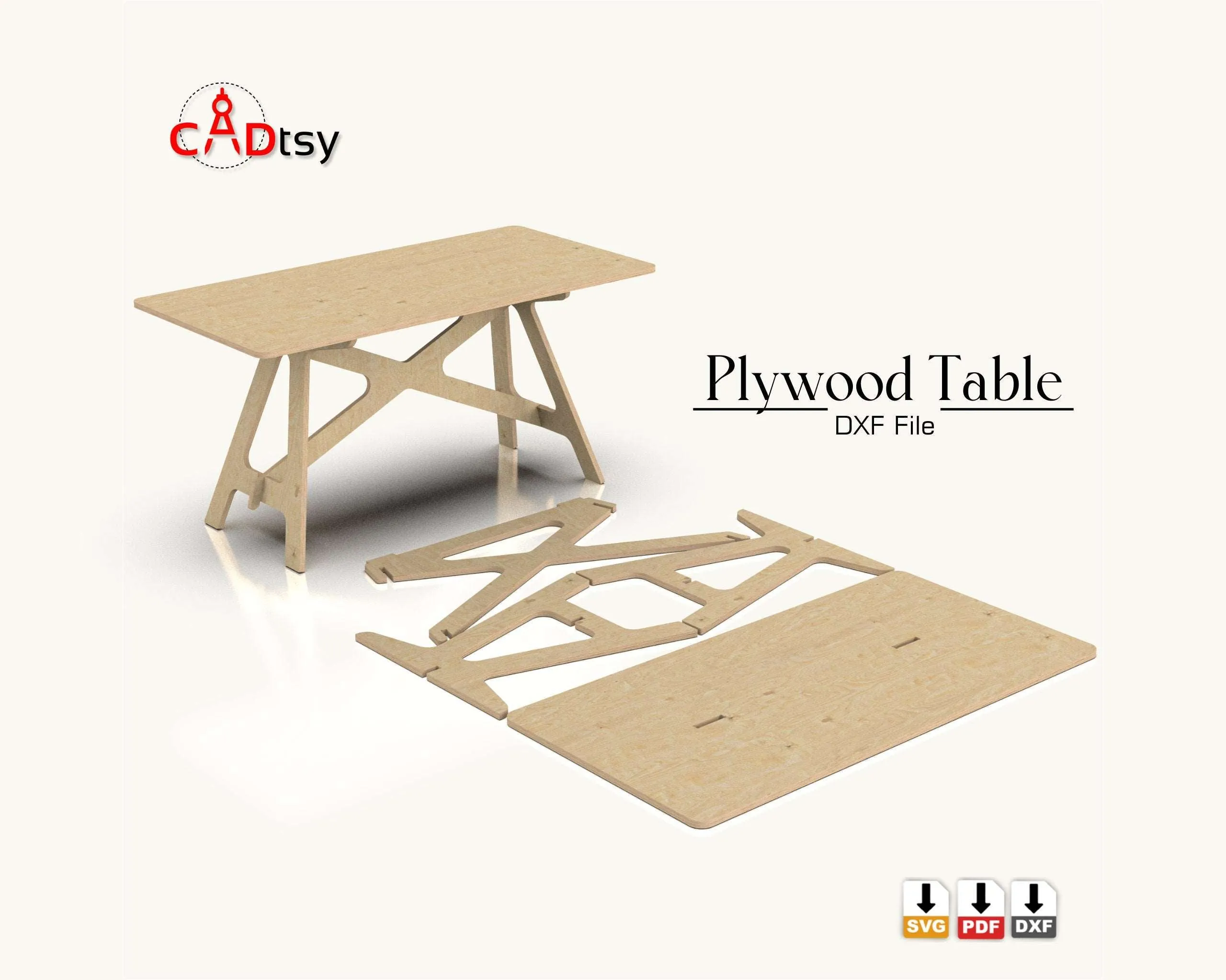 Modern Wooden Table DXF/SVG Files for CNC Router Cutting