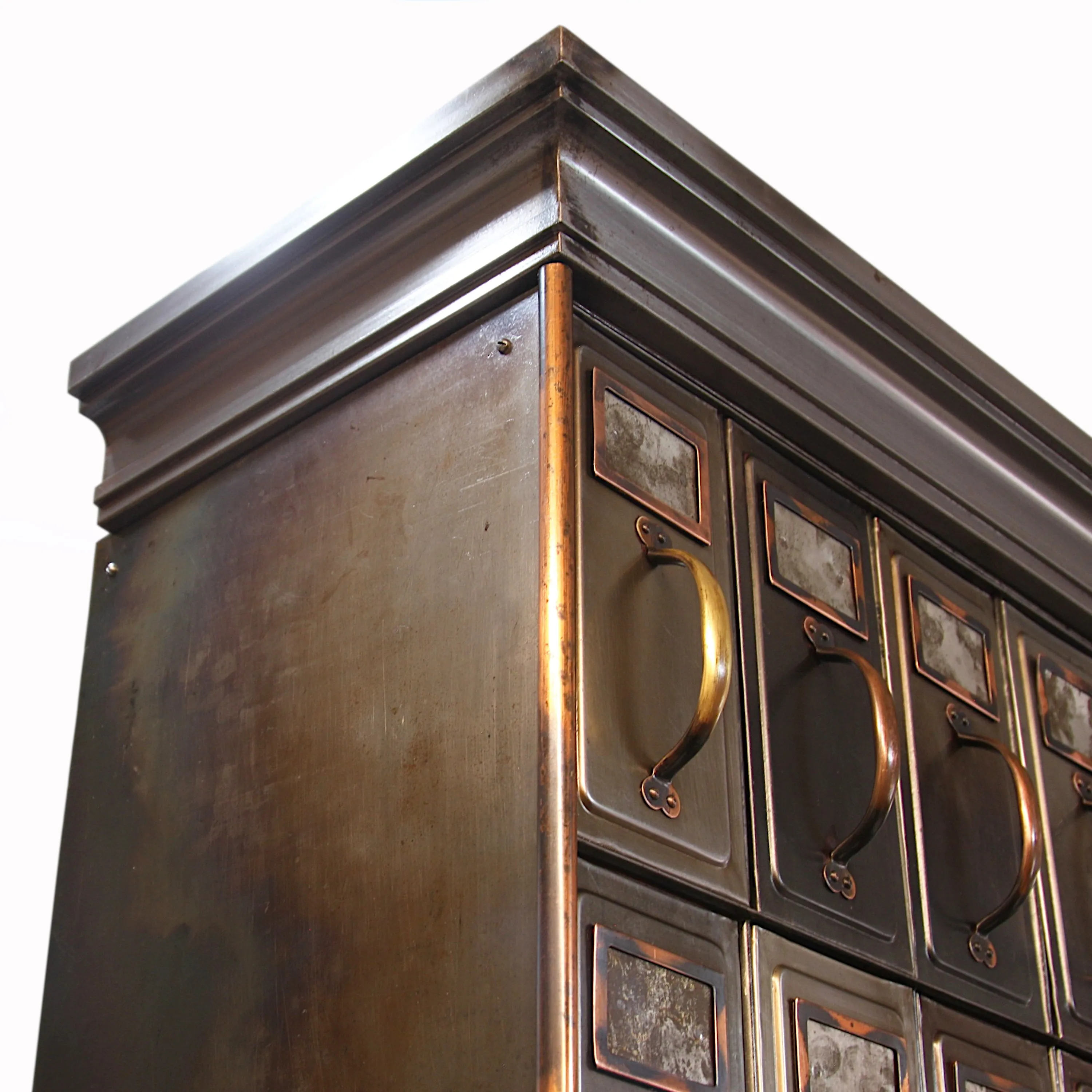 Monumental 1905 Vintage Industrial Raw Steel Court House File Cabinet Wall-Unit