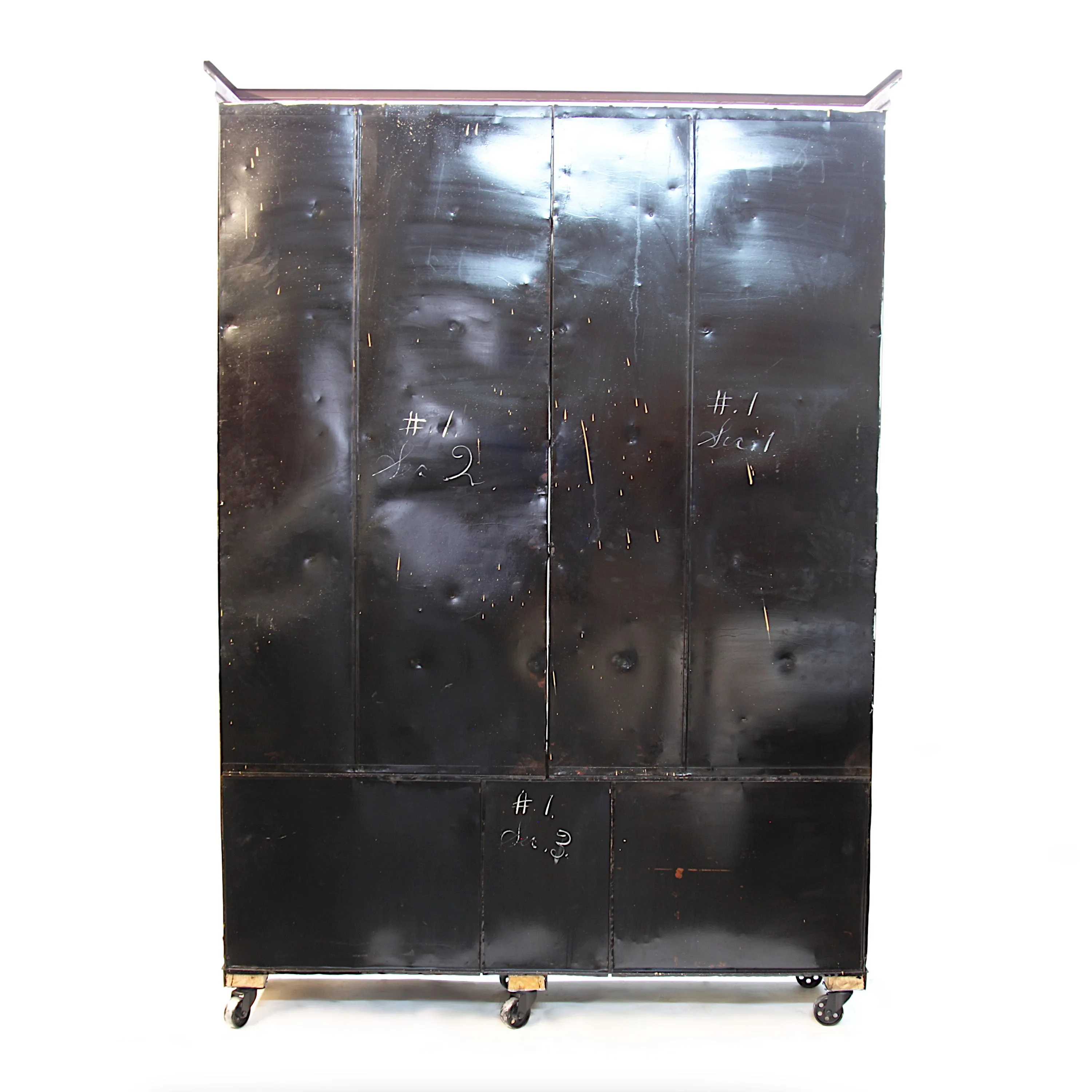 Monumental 1905 Vintage Industrial Raw Steel Court House File Cabinet Wall-Unit