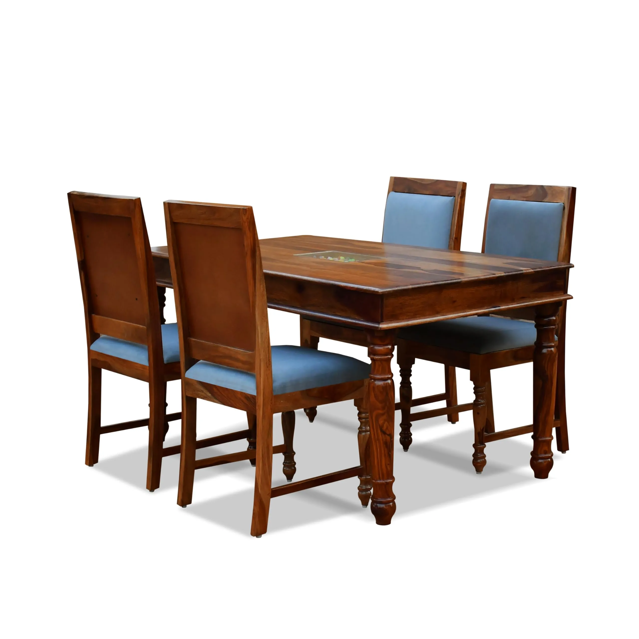 MoonWooden Sheesham Wooden 4 Seater Dining Table with Cushioned Chair|Solid Wood 4 Seater Dinning Table for Home, Office & Hotel | Dining Room Sets for Restraunts (4 Seater, Honey4s)