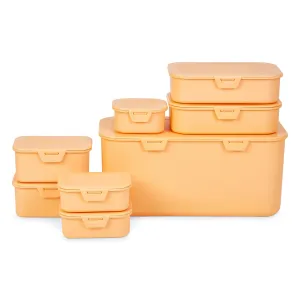 Multi Function Plastic (BPA Free) Storage Boxes With Attached Lids - Orange - Set of 8