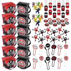 Ninja Party Favors Assortment  (60 pcs) and Ninja Takeout Goody Boxes (12 pcs) - 72 Pcs Total