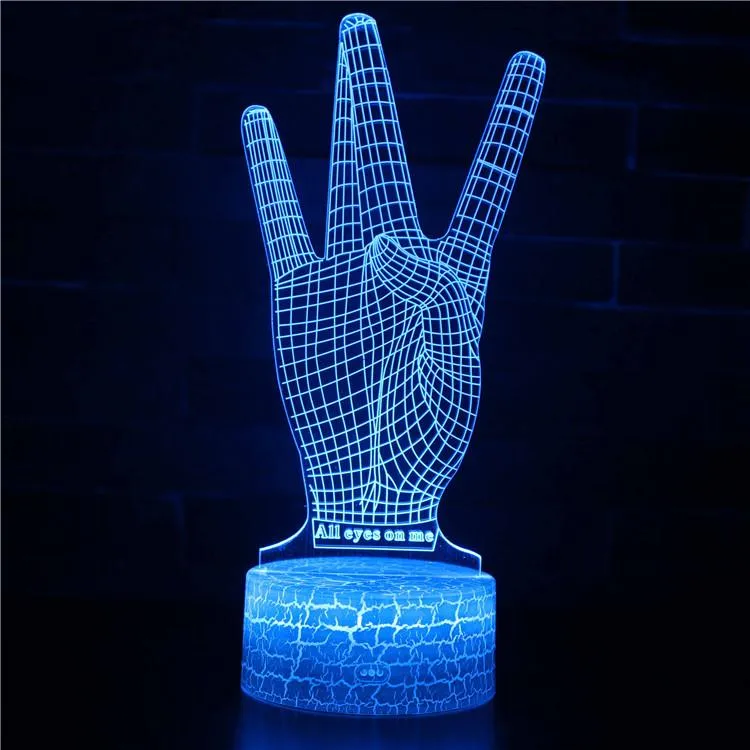 Novelty Gift Victory Yeah Finger 3D Lamp Night Light for Children LED Illusion Atmosphere Sleep Light for Champion Friend