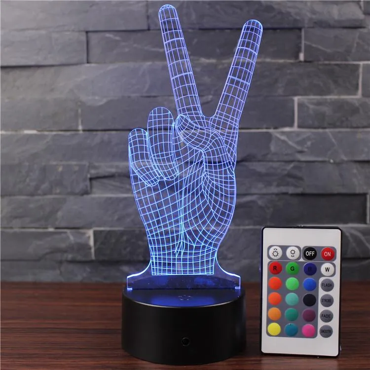 Novelty Gift Victory Yeah Finger 3D Lamp Night Light for Children LED Illusion Atmosphere Sleep Light for Champion Friend