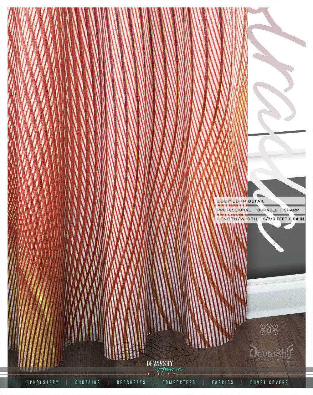 Peach Nazca Lines Printed PREMIUM Curtain Panel. Available on 12 Fabrics. Heavy & Sheer. 100047D