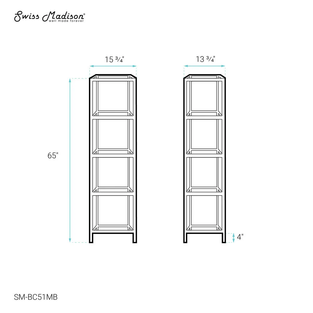 Pierre 16"x65"x14" Freestanding Linen Cabinet in Matte Black