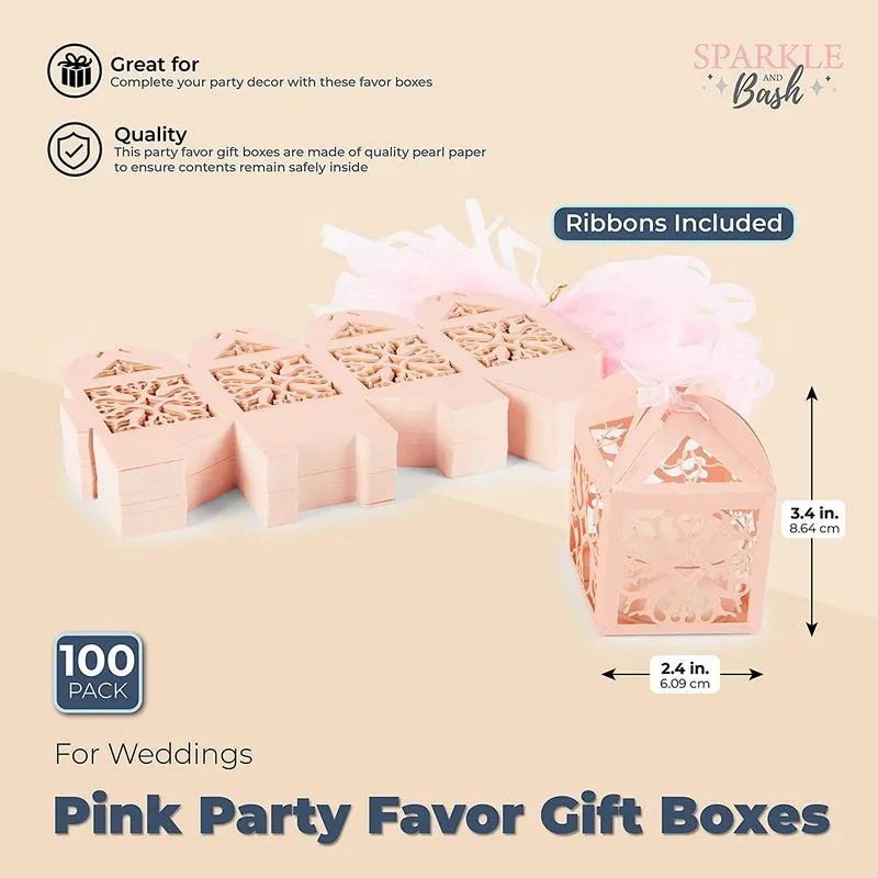 Pink Party Favor Gift Boxes for Wedding (2.3 x 3.5 Inches, 100 Pack)