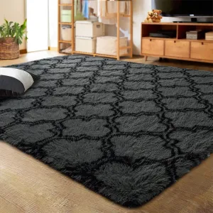 premium Shaggy Soft Rugs Bedroom Living Room Flully Carpet Home Decor Rug,5'x8',Dark Gray/White Dark Grey/Black 4' x 6'