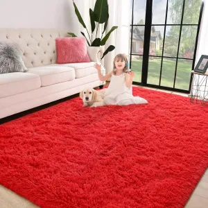 premium Super Soft Fluffy Area Rugs Modern Shag Rug for Bedroom Living Room,Cute Carpets for Kids Nursery Girls Home Dorm,5'x8',White Red 3' x 5'