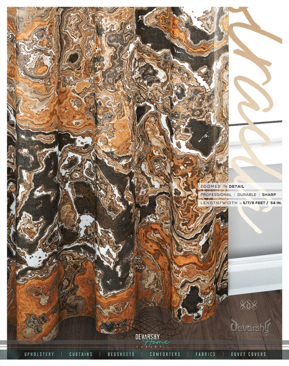 Sandy Marbling Art Print PREMIUM Curtain Panel. Available on 12 Fabrics. Heavy & Sheer. 100112