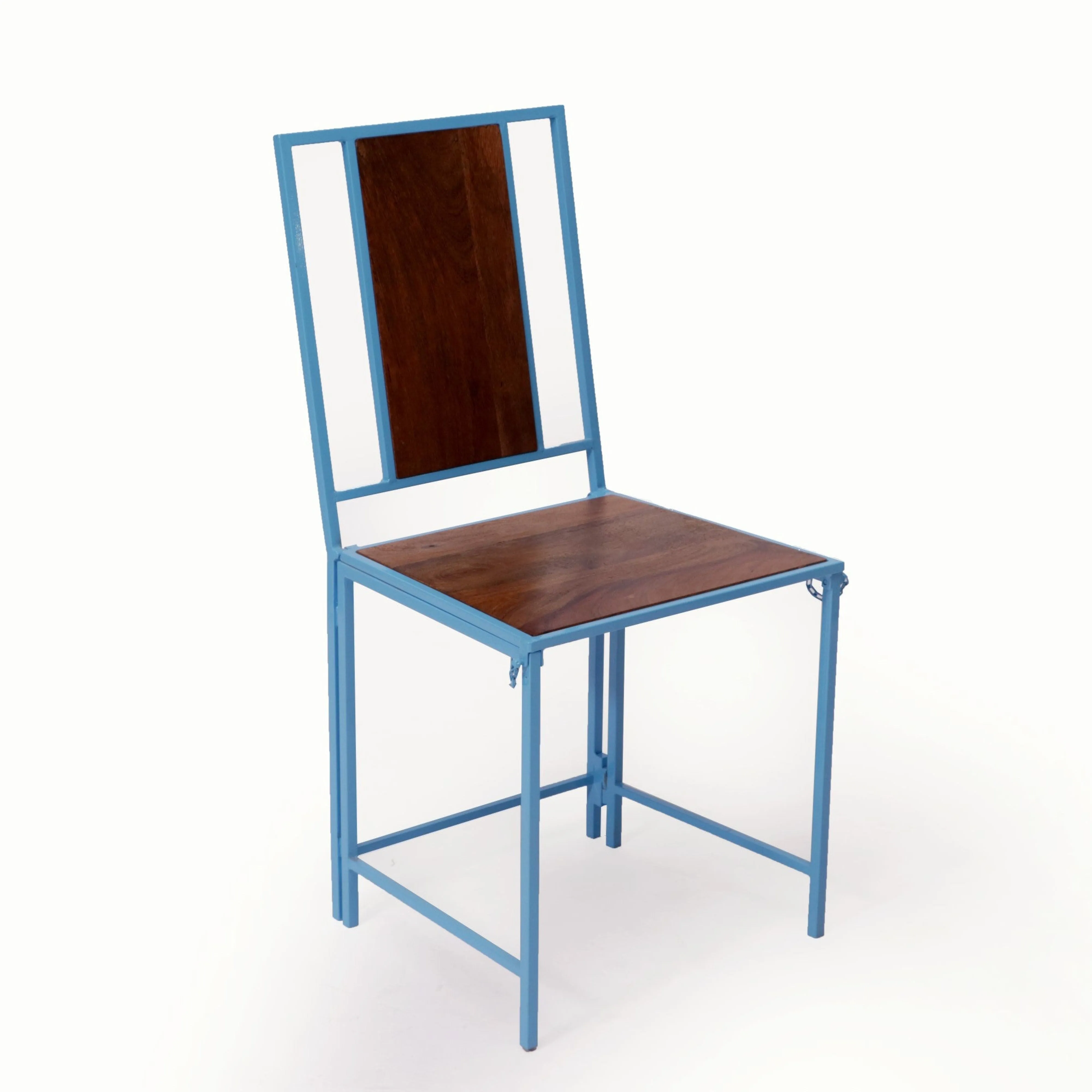 (Set of 2) Blue Wooden Metallic Dinning Folding Chair