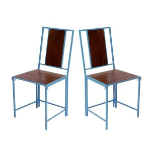 (Set of 2) Blue Wooden Metallic Dinning Folding Chair