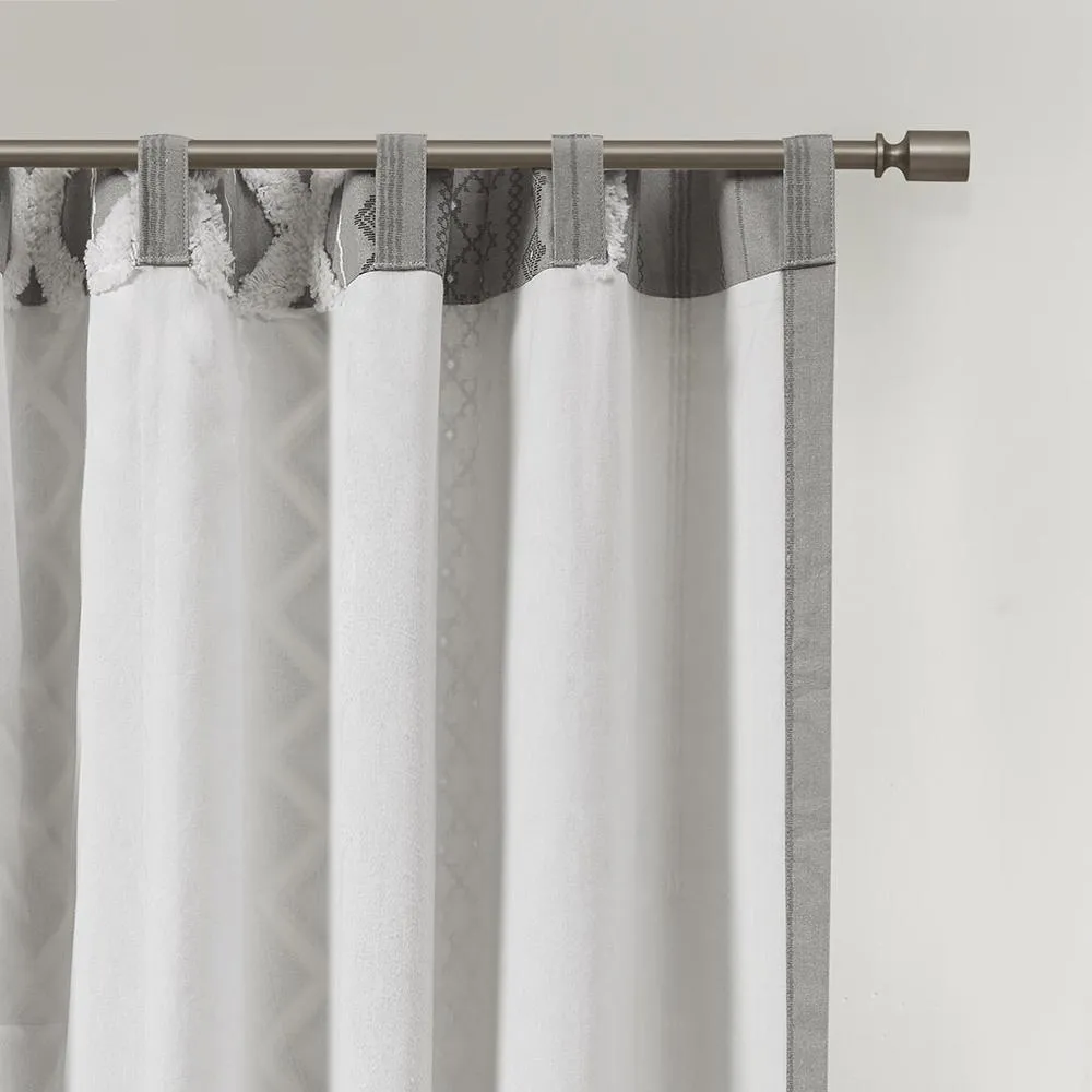 Silver Imani Cotton Printed Curtain Panel with Chenille Stripe and Lining