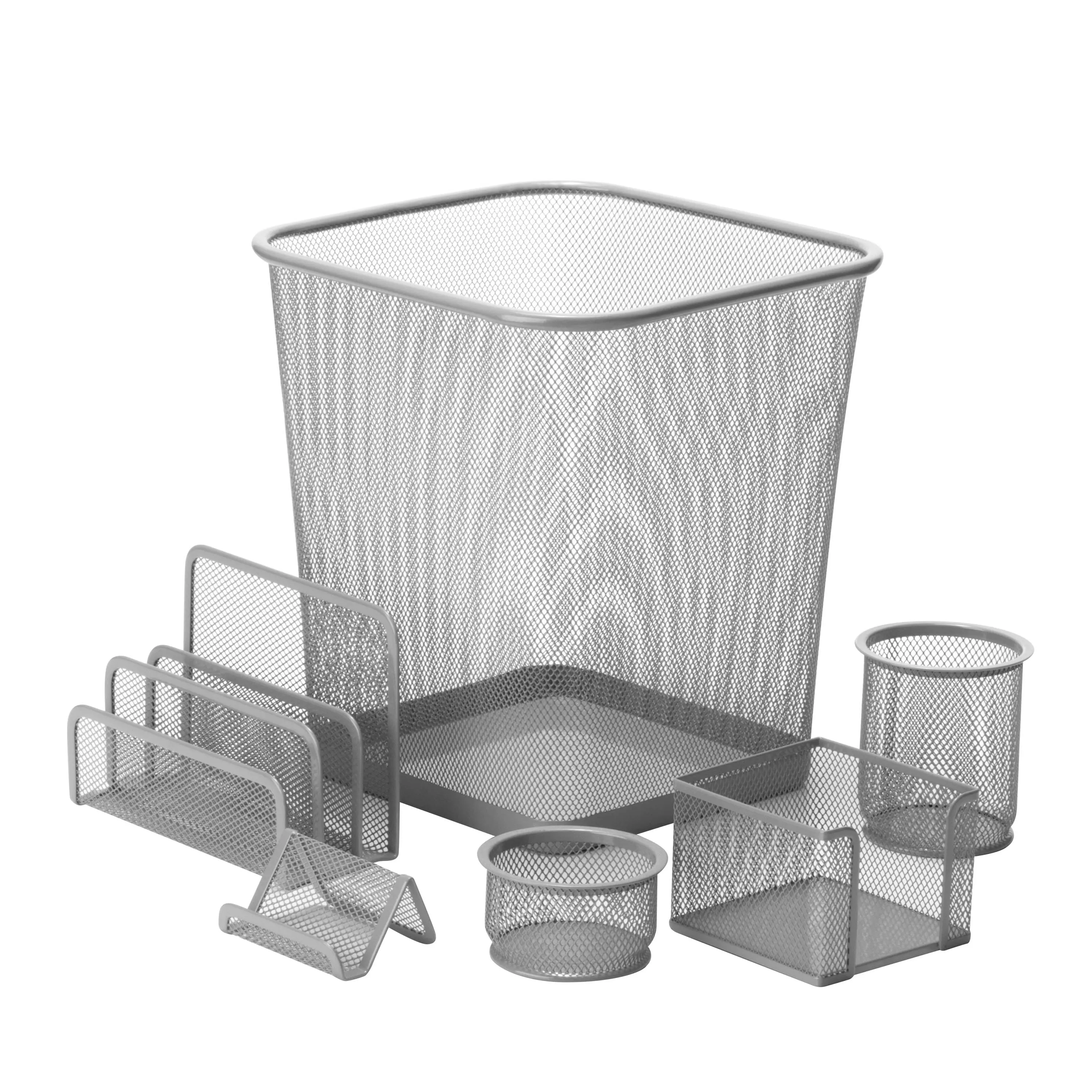 Silver Metal Mesh Desk Organizers (6-Piece Set)