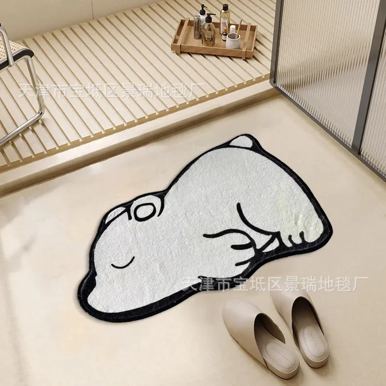 sinotao  -  Cartoon Animal Panda Cat Dog Irregular Carpet For Bathroom Living Room Floor Mat Bedside Non Slip  Soft Fluffy Rugs Bedroom Mats