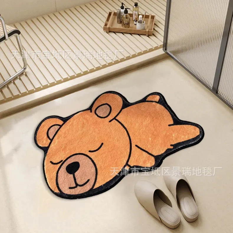 sinotao  -  Cartoon Animal Panda Cat Dog Irregular Carpet For Bathroom Living Room Floor Mat Bedside Non Slip  Soft Fluffy Rugs Bedroom Mats