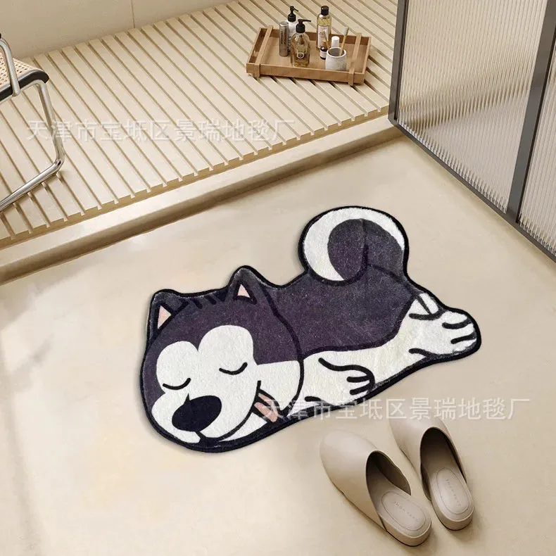 sinotao  -  Cartoon Animal Panda Cat Dog Irregular Carpet For Bathroom Living Room Floor Mat Bedside Non Slip  Soft Fluffy Rugs Bedroom Mats