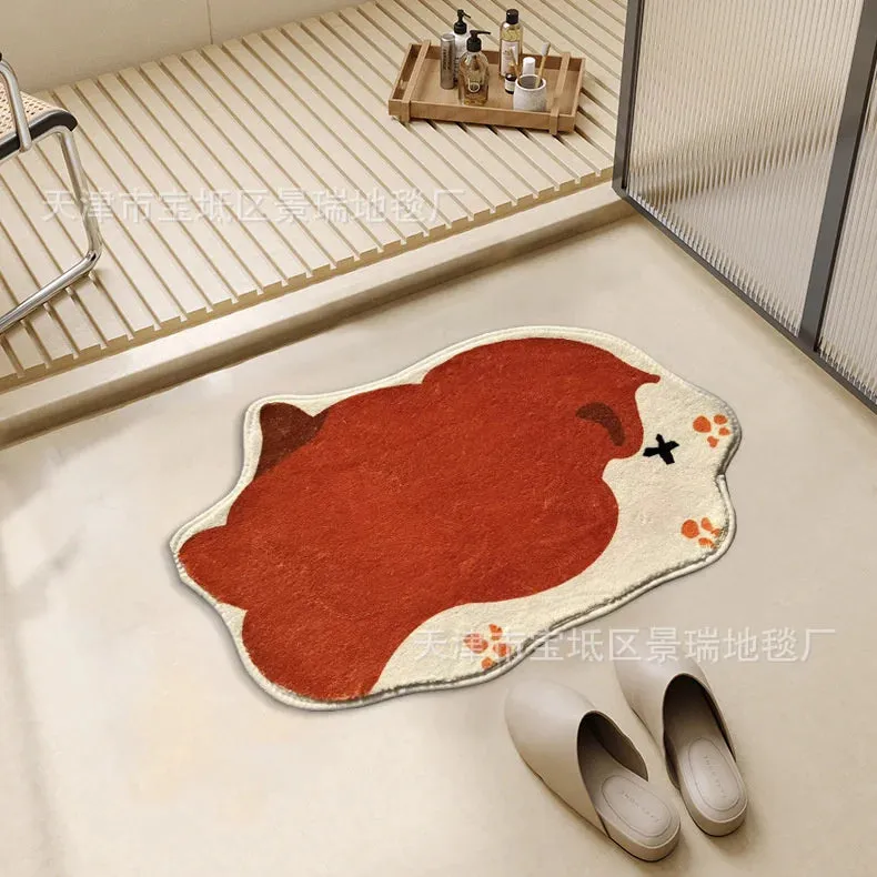 sinotao  -  Cartoon Animal Panda Cat Dog Irregular Carpet For Bathroom Living Room Floor Mat Bedside Non Slip  Soft Fluffy Rugs Bedroom Mats