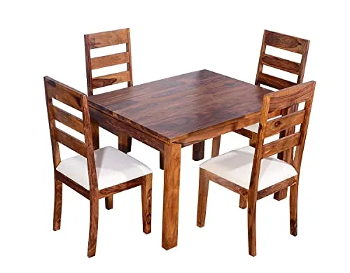 SONA ART & CRAFTS Modern Furniture Solid Sheesham Wood 4 Seater Dining Table Set Dining Table with 4 Cushion Chairs Dinner Table Set for Dinning Room Home,Hotel and Office (Natural Finish)