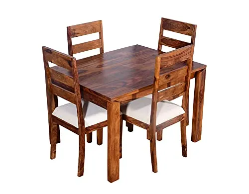 SONA ART & CRAFTS Modern Furniture Solid Sheesham Wood 4 Seater Dining Table Set Dining Table with 4 Cushion Chairs Dinner Table Set for Dinning Room Home,Hotel and Office (Natural Finish)