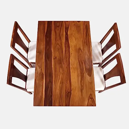 SONA ART & CRAFTS Solid Sheesham Wood 4 Seater Dining Table Set Dining Table with 4 Cushion Chairs Dinner Table Set for Dinning Room Home Hotel and Office (Honey Finish)