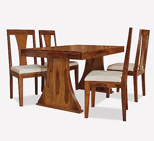 SONA ART & CRAFTS Solid Sheesham Wood 4 Seater Dining Table Set Dining Table with 4 Cushion Chairs Dinner Table Set for Dinning Room Home Hotel and Office (Honey Finish)