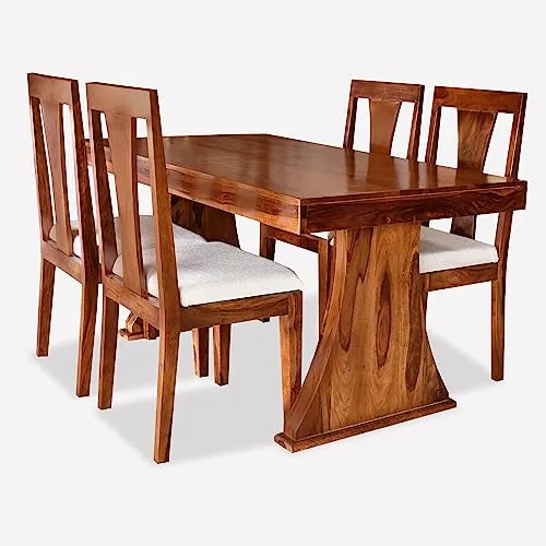 SONA ART & CRAFTS Solid Sheesham Wood 4 Seater Dining Table Set Dining Table with 4 Cushion Chairs Dinner Table Set for Dinning Room Home Hotel and Office (Honey Finish)