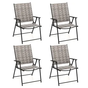 Tangkula Set of 4 Patio Folding Chairs, Outdoor Wicker Dining Chairs with Armrests (4, Mix Gray)