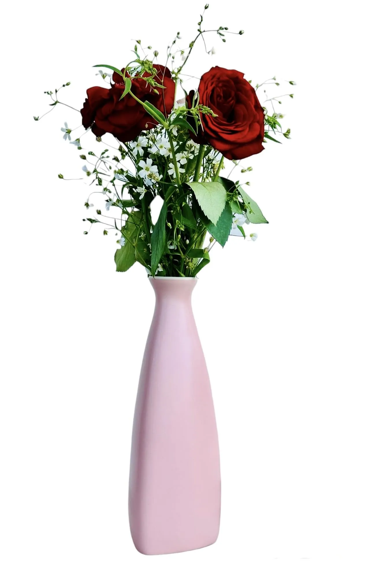 URBAN SENSE Ceramic | Triangular Bottle Shape Modern Flower Vase | Dry Flower Vase | Home Decor | Office Table | Living Room Center Table Premium Matte Finish (Light Pink Single)