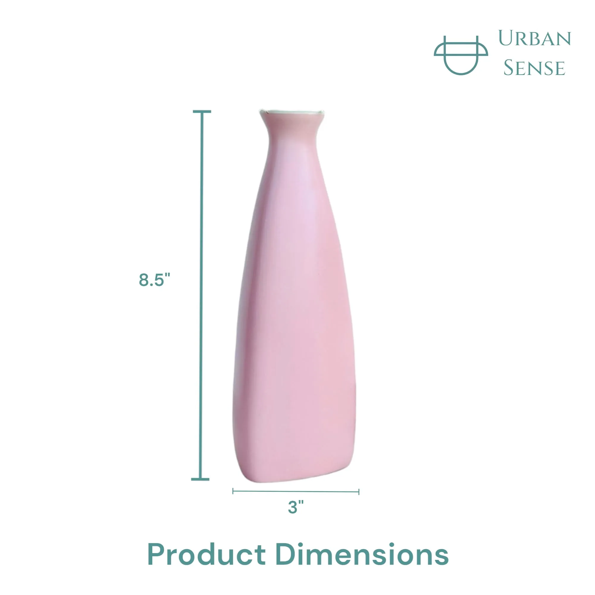 URBAN SENSE Ceramic | Triangular Bottle Shape Modern Flower Vase | Dry Flower Vase | Home Decor | Office Table | Living Room Center Table Premium Matte Finish (Light Pink Single)