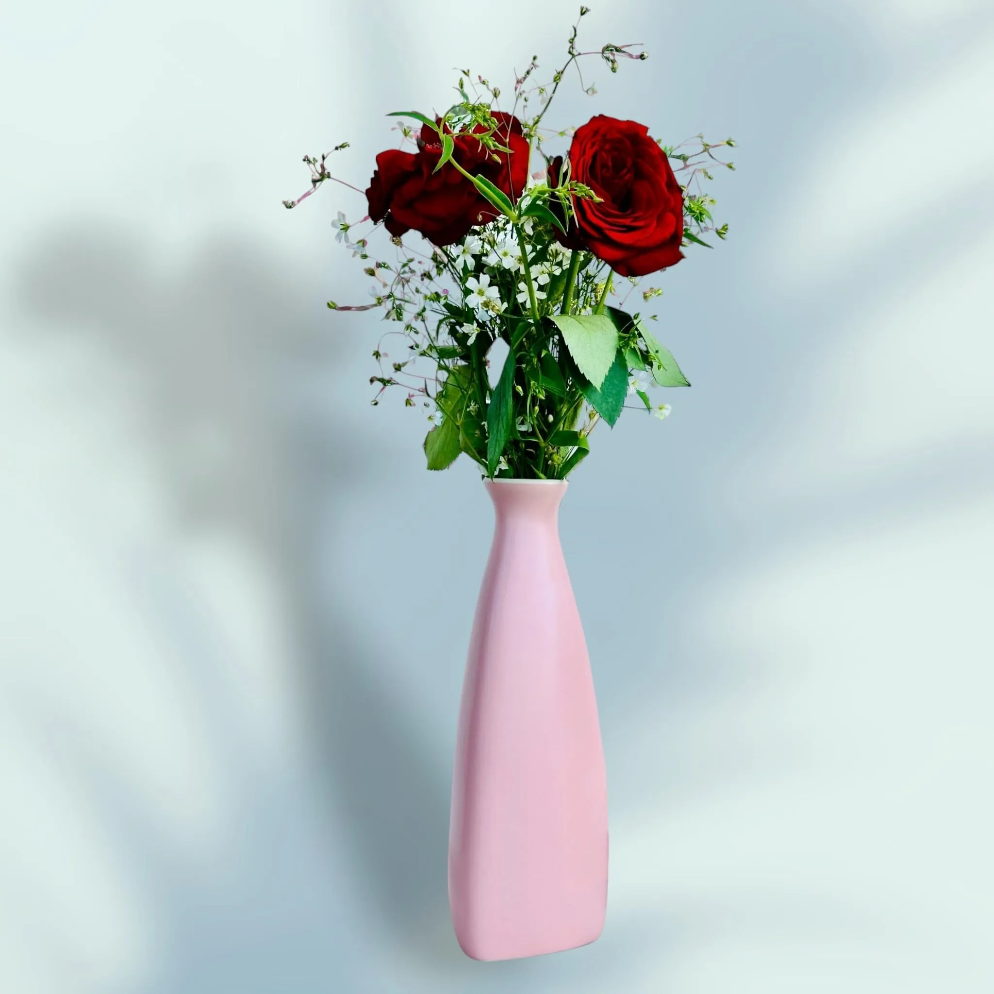 URBAN SENSE Ceramic | Triangular Bottle Shape Modern Flower Vase | Dry Flower Vase | Home Decor | Office Table | Living Room Center Table Premium Matte Finish (Light Pink Single)