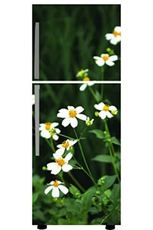 VVWV® Fridge Stickers for Refrigerator Self Adhesive Vinyl Single Double Door Kitchen Decorative White Flowers Vinyl Printed Decals L X H 61 X 152 Cms