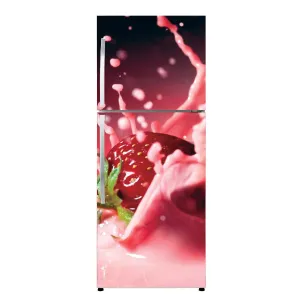 VVWV® Strawberry Milk Shake Fridge Sticker for Scratch Proof and Hide Dirt Refrigerator Double Door Living Bedroom Kitchen Decorative Printed Decals 61 x 152