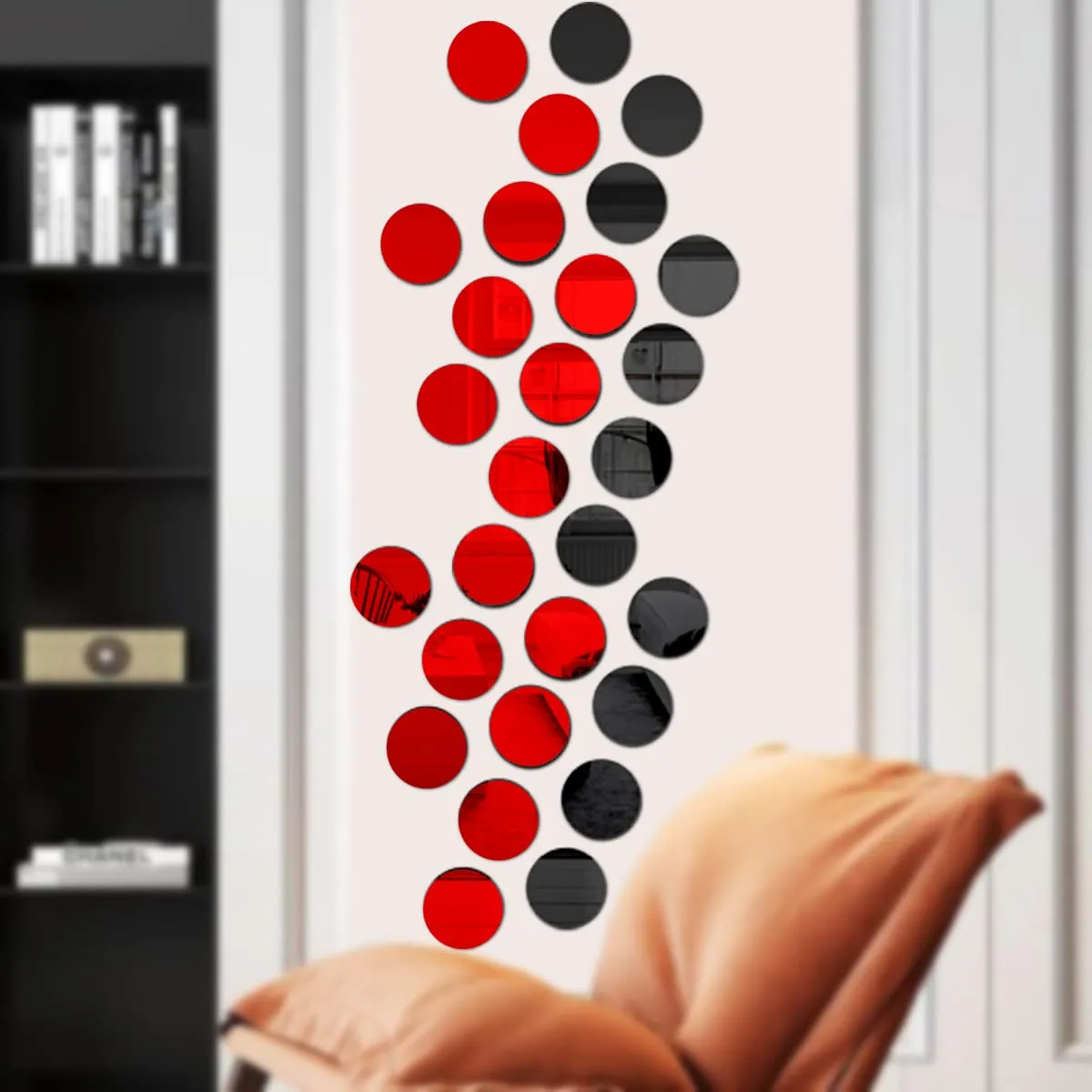 Wall1ders 10 cm Circle 12 Red 12 Black, Mirror Stickers for Wall, Acrylic Stickers, Wall Mirror Stickers, Wall Stickers for Bedroom, Hall, Home Offices