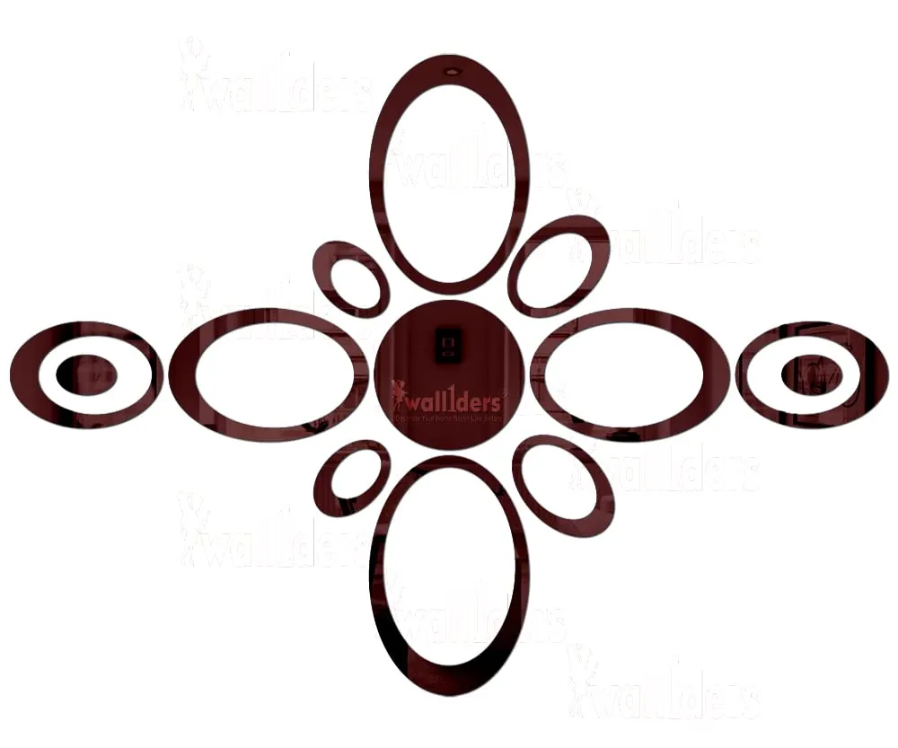 Wall1ders 12 Oval Ring and Circle Brown Acrylic Mirror Stickers for Wall, Decorative Items Home Decoration for Bedroom, Living Room, Office, Study Room